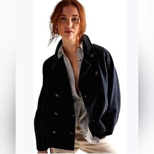 Free People Muilitary Double Breasted Heavy Denim Jacket Medium NWT$168